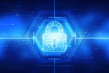 2d illustration Safety concept: Closed Padlock on digital background