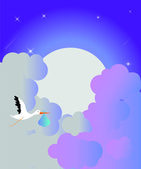  the night sky and the stork that carries the baby