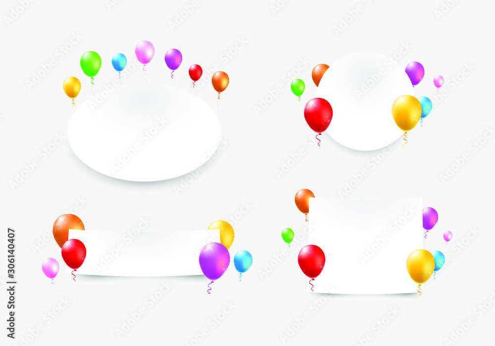 Poster set of color glossy balloons on white background . isolated vector elements