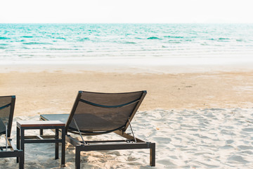 Beach chairs alongside the sea,  Rayong Thailand