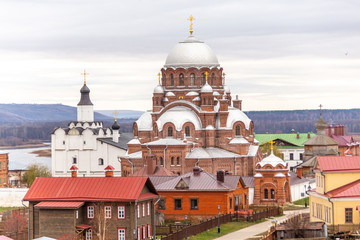 Panoramic view of Sviyazhsk island (view on Cathedral of the Mother of God Joy of all who sorrow). Sviyazhsk village (Sviyazhsk island), Tatarstan republic, Russia.