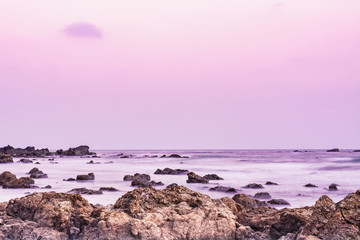 Landscape with rock on the beach, sunset view, Rayong, Thailand