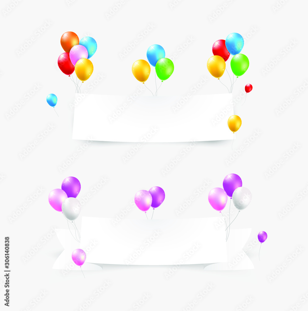 Poster set of color glossy balloons on white background . isolated vector elements