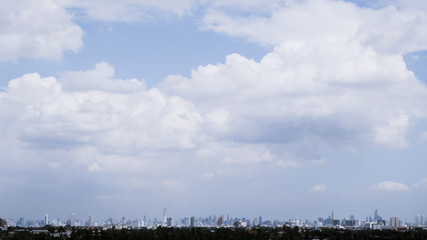 city skyline. Buildings silhouette cityscape . Big city streets. Blue sky with sun and clouds. the beautiful skyline of Chongqing Bangkok Thailand . urban architectural landscape skyline .