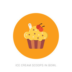 Ice cream scoops in bowl flat design