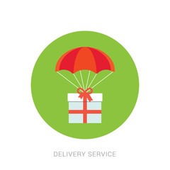 Delivery Services and E-Commerce. Packages flies in a air balloon.