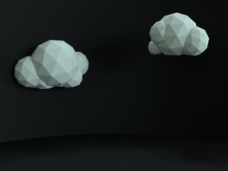 Fluffy white clouds on a black background. Night in a minimalistic style. 3d render illustration. Gray color scene with soft shadows. - 306141814