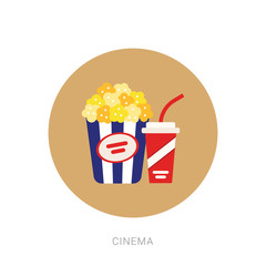 Popcorn snack and drink in flat style. Vector illustration