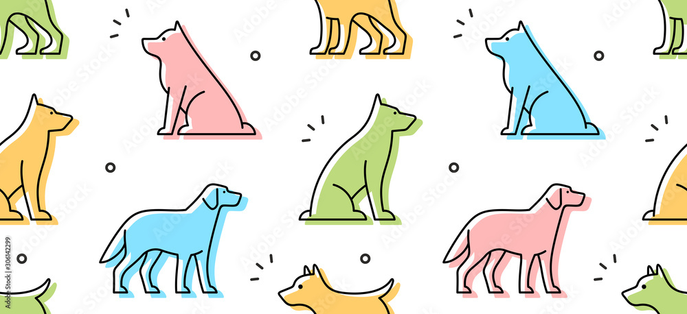 Poster seamless pattern with dogs. isolated on white background