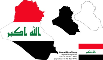 Iraq vector map, flag, borders, mask , capital, area and population infographic