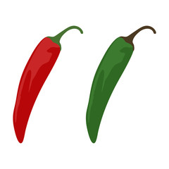 Green and red hot pepper on white isolated background.