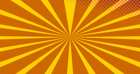 Vintage colorful comic book background. Orange blank bubbles of different shapes. Rays, radial, halftone, dotted effects. For sale banner empty Place for text 1960s. Copy space vector eps10.