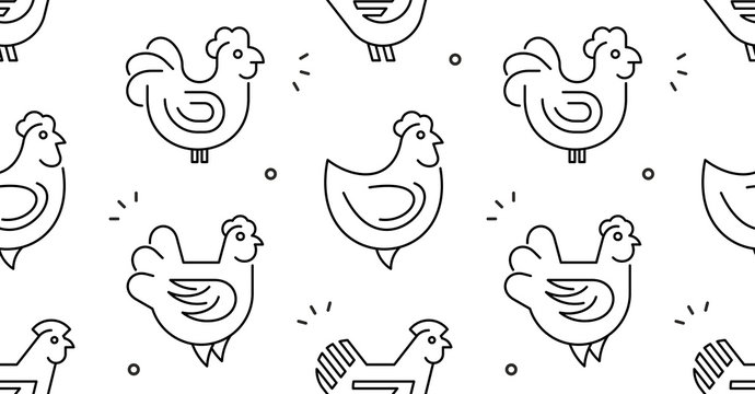 Seamless pattern with Hens, chickens. isolated on white background