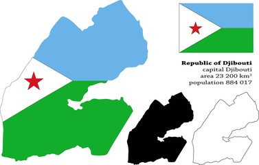 Djibouti vector map, flag, borders, mask , capital, area and population infographic