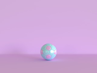 Pink blue soccer ball on a pink background. 3d realistic illustration. Rendering of a leather football in a pink style. Unusual delicate colors for girls' football.Image on the theme of sport, match. - 306142620