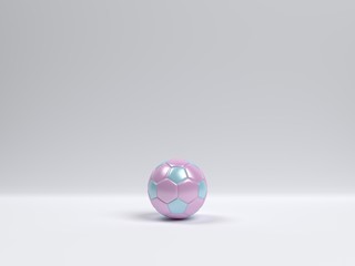 Pink blue soccer ball on a white background.3d realistic illustration football.Rendering leather ball. Light image on the theme of sport, competition, match.Unusual delicate colors for girls' football - 306142675