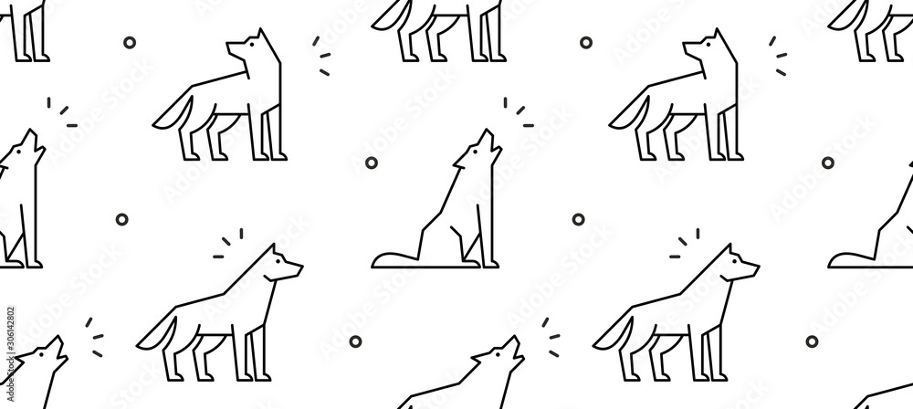 Poster seamless pattern with wolfs. isolated on white background