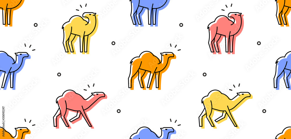 Poster seamless pattern with camels. isolated on white background