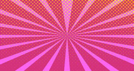 Vintage colorful comic book background. Orange blank bubbles of different shapes. Rays, radial, halftone, dotted effects. For sale banner empty Place for text 1960s. Copy space vector eps10.