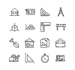 architecture construction tools icons set line