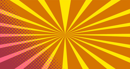 Vintage colorful comic book background. Orange blank bubbles of different shapes. Rays, radial, halftone, dotted effects. For sale banner empty Place for text 1960s. Copy space vector eps10.