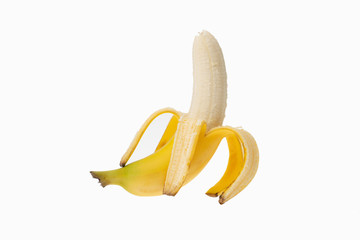 peeled banana on white background