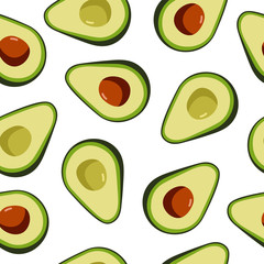 Avocado seamless pattern on white background. Perfect for textile, print, banners, vegan products packaging. Healthy food.  Vector hand draw illustration.