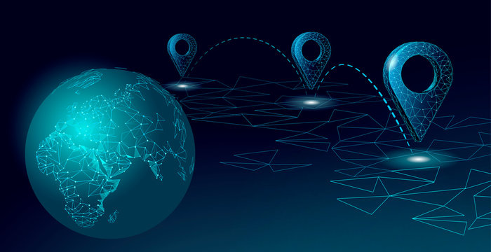 3D map point location business symbol. Realistic icon polygonal delivery worldwide planet. Shipping online shopping direction city address position pin vector illustration