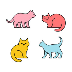 Linear Set of colored Cats icons. Icon design. Template elements