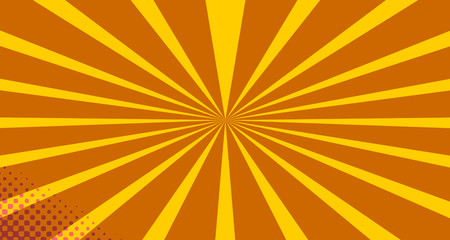 Fototapeta premium Vintage colorful comic book background. Orange blank bubbles of different shapes. Rays, radial, halftone, dotted effects. For sale banner empty Place for text 1960s. Copy space vector eps10.