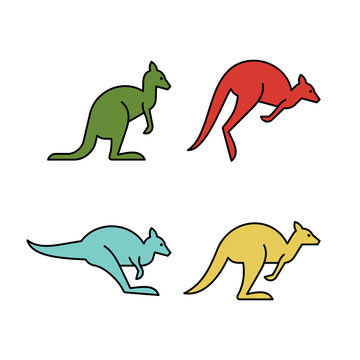 Linear Set of colored Kangaroos icons. Icon design. Template elements