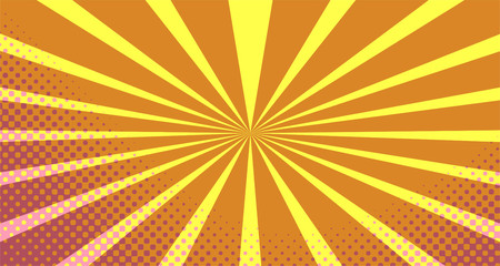 Vintage colorful comic book background. Orange blank bubbles of different shapes. Rays, radial, halftone, dotted effects. For sale banner empty Place for text 1960s. Copy space vector eps10.