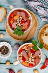 Stewed beans with sausages