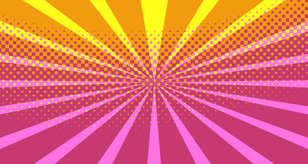 Vintage colorful comic book background. Orange blank bubbles of different shapes. Rays, radial, halftone, dotted effects. For sale banner empty Place for text 1960s. Copy space vector eps10.