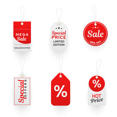 Promo hang tags realistic vector templates set