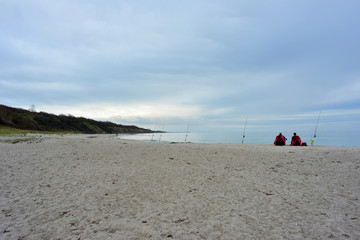 Sport fishing on the scenic coastline at the baltic sea in north eastern Germany