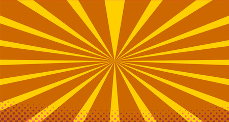 Vintage colorful comic book background. Orange blank bubbles of different shapes. Rays, radial, halftone, dotted effects. For sale banner empty Place for text 1960s. Copy space vector eps10.