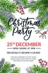 Christmas party calligraphy lettering, banner or poster design. Holiday frame with place for text. Vector illustration