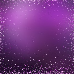 Purple deep vibrant abstract blurred texture. Glitter crystals frame pattern. Holiday magical background. Festive empty template.