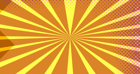 Fototapeta premium Vintage colorful comic book background. Orange blank bubbles of different shapes. Rays, radial, halftone, dotted effects. For sale banner empty Place for text 1960s. Copy space vector eps10.