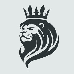 Lion in crown on a gray background heraldry emblem logo in vector EPS8
