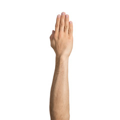 Adult man hand showing open palm gesture