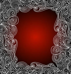 Abstract vector red frame with handwritten ornament