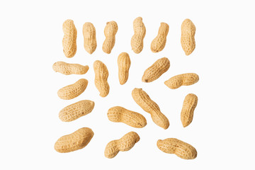 many peanuts on white background