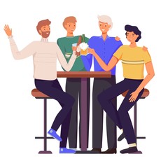 People having fun, sitting and drinking. Happy friends, business people at bar party vector concept. Colleague business party after work, date with girl, students having fun in a bar, pub, cafe