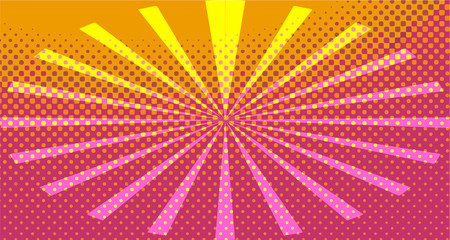 Vintage colorful comic book background. Orange blank bubbles of different shapes. Rays, radial, halftone, dotted effects. For sale banner empty Place for text 1960s. Copy space vector eps10.