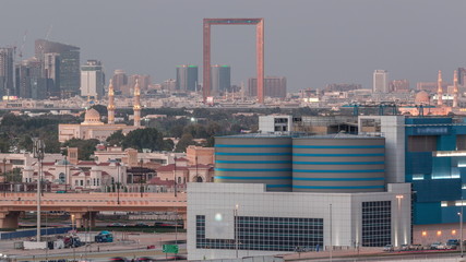 The rhythm of Dubai at sunset day to night transition aerial timelapse