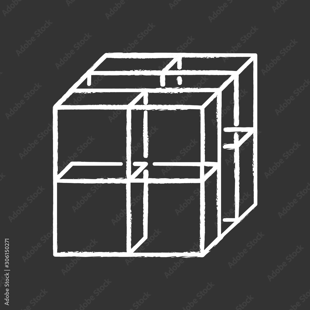 Poster cube chalk icon. geometric gridded figure. graphic abstract shape. transparent blocks and clear boxe