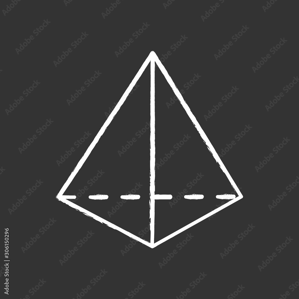 Poster prism chalk icon. geometric dimensional figure. triangular pyramid. transparent cut geometry model. 
