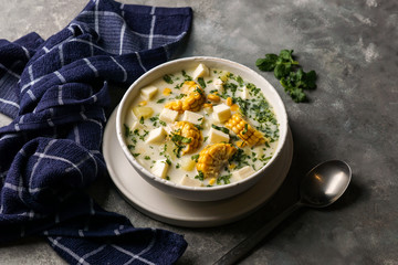 chicken soup with cheese and corn, Chupe de pollo, tipical venezuelan food